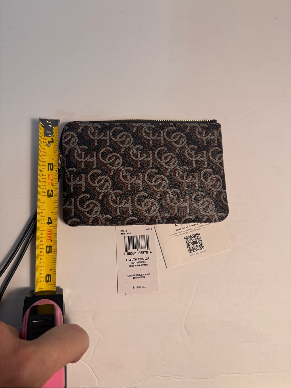 Coach Brown Signature Canvas Zip Pouch with Wrist Strap